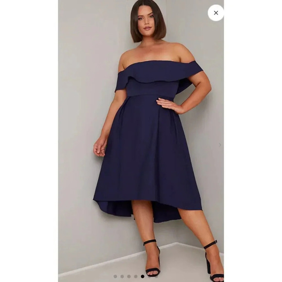 Chi Chi London Curve Yazmina Navy Blue High Low Dress - Picture 3 of 7